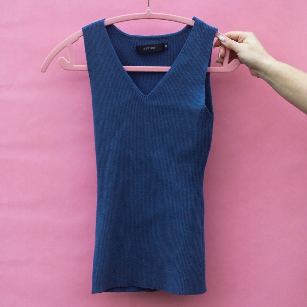 Blue V-Neck Tank